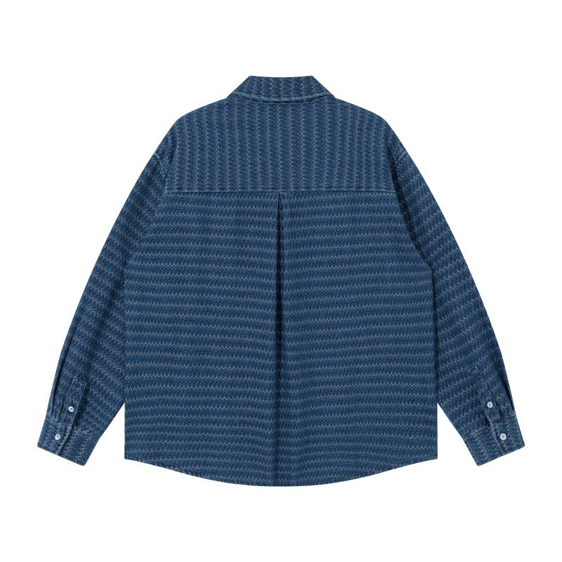 Unisex Structured Cotton Overshirt Jacket with Zigzag Jacquard and Patch Chest Pockets Chichicherry