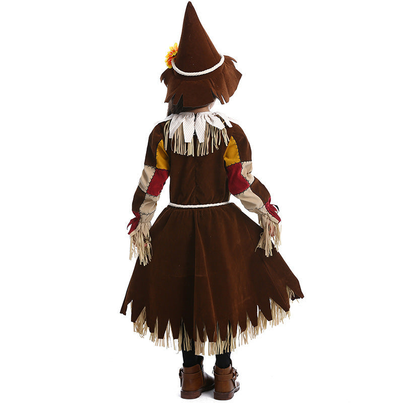 Girls Barn Dweller Costume with Fringed Details and Agriculture Accents Chichicherry
