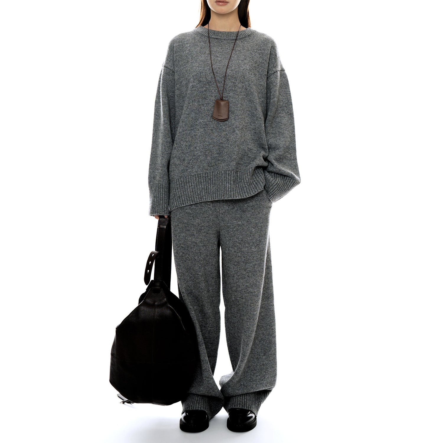Women's Cozy Knit Loungewear Set made of Wool Blend with Oversized Sweater and Wide Palazzo Pants Chichicherry