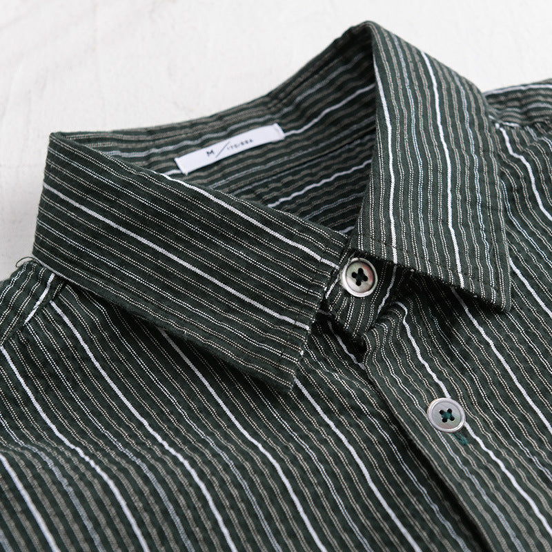 Men's Lightweight Long Sleeve Shirt with Fine Pinstripe Pattern and Relaxed Fit Chichicherry