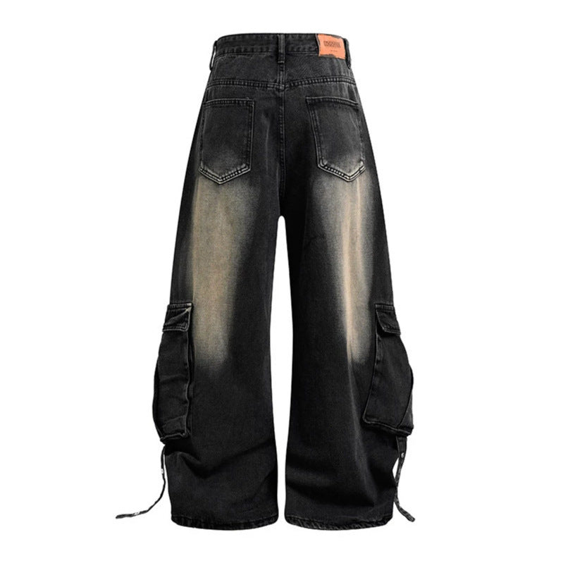 Women Wide Denim Cargo Culotte Pants with High Waist and Multifunctional Pockets Chichicherry