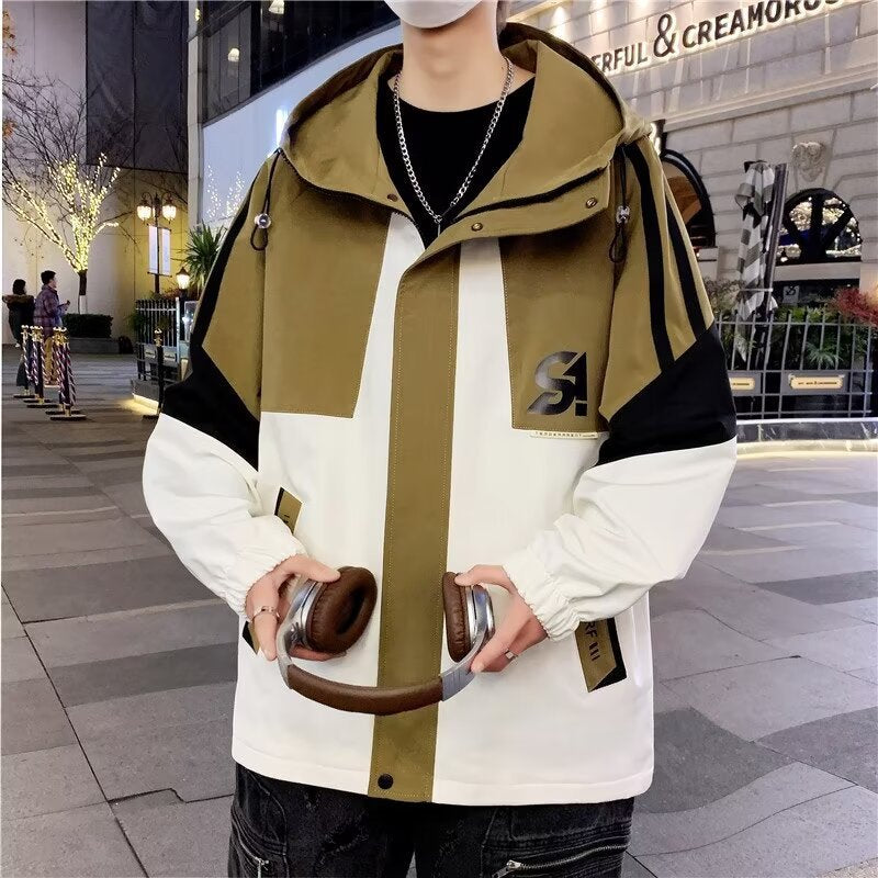 Herren Colourblock-Utility-Outdoorjacke mit Kapuze, Kontraststreifen und verdecktem Reißverschluss Chichicherry