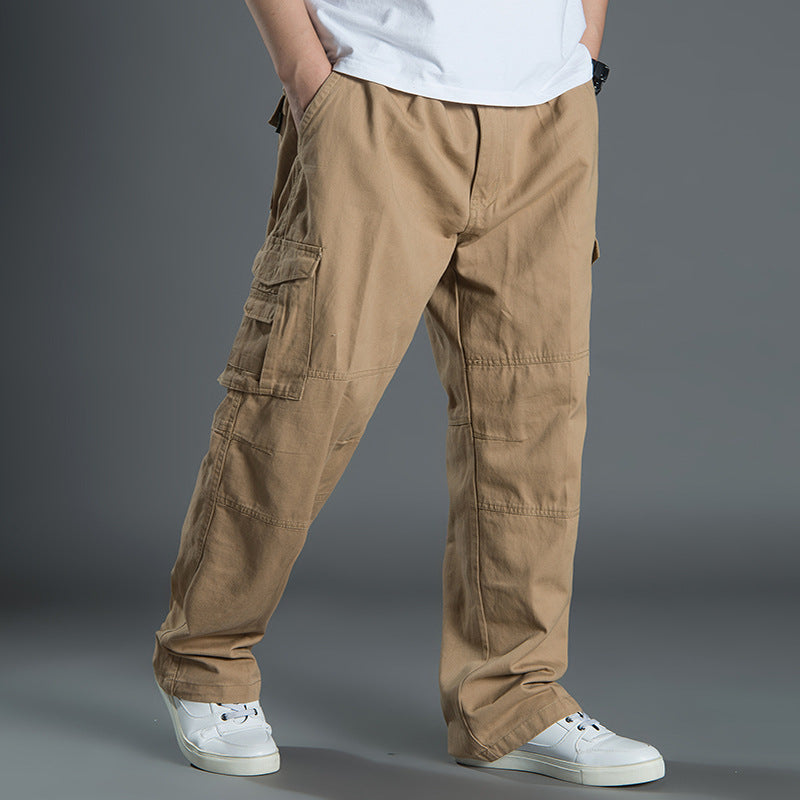 Men's Wide Utility Cargo Pants made of Cotton Canvas with Multiple Pockets and Drawstring Waist Chichicherry