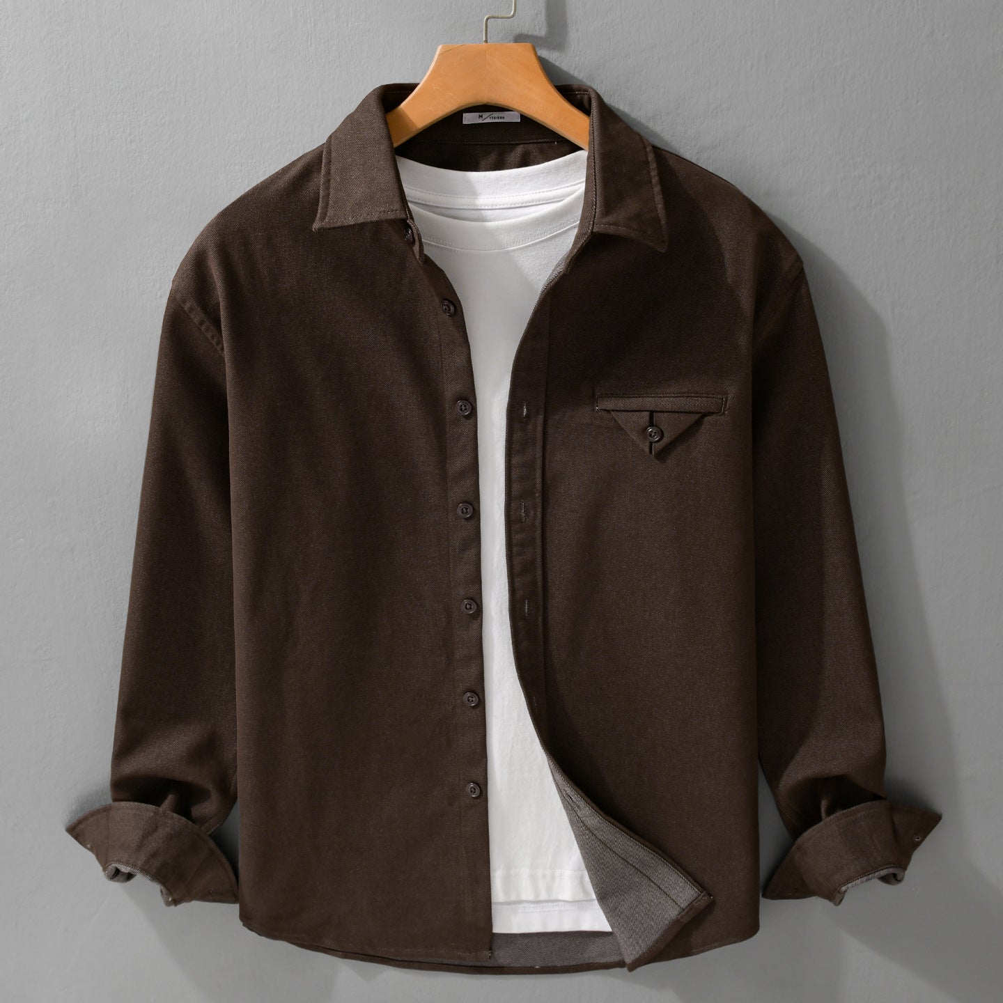Men's Cotton Denim Overshirt with Flap Pocket and Relaxed Fit Chichicherry