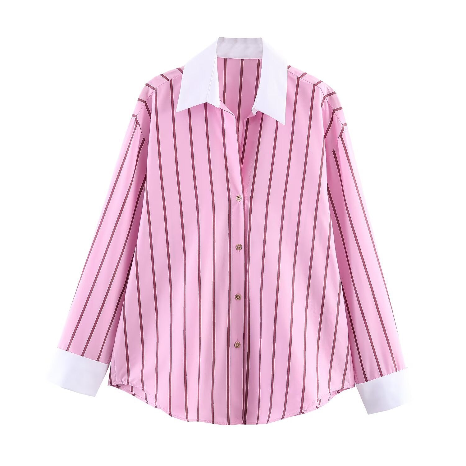 Women Striped Oversized Blouse with Contrasting Kent Collar and Cuffs Chichicherry