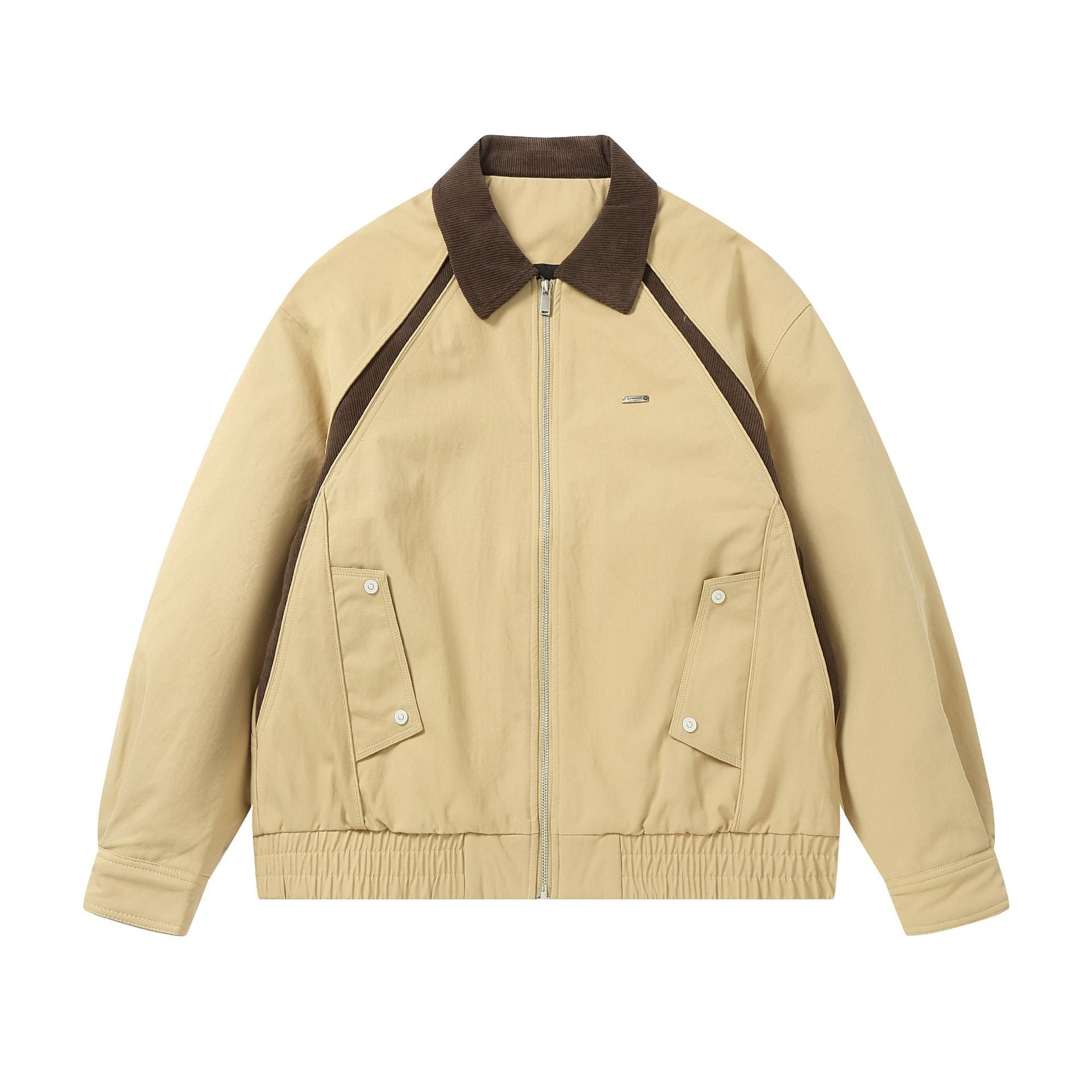 Men's cropped boxy blouson with corduroy collar, two-way zipper, and flap pockets Chichicherry