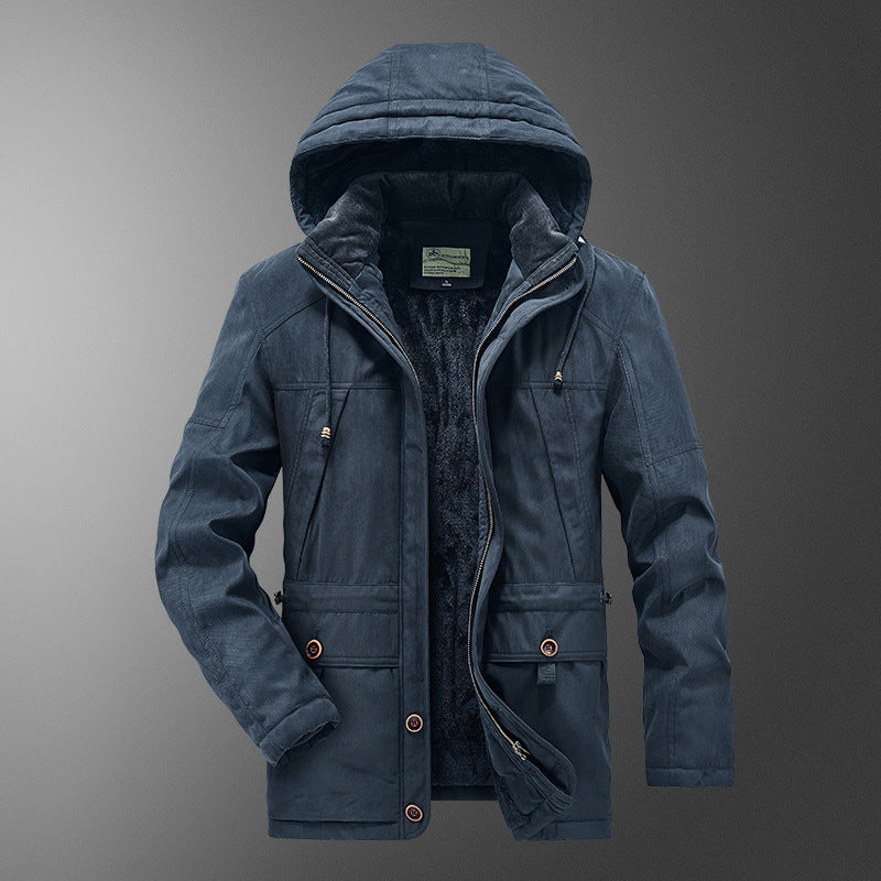 Men's insulated hooded parka with thermo teddy lining, windproof cotton blend outer shell, and multiple pockets Chichicherry