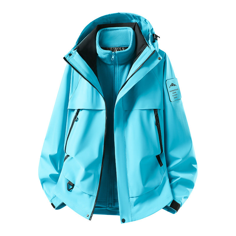 Men's modular waterproof outdoor jacket with removable fleece inner jacket, hood, and zippered pockets Chichicherry