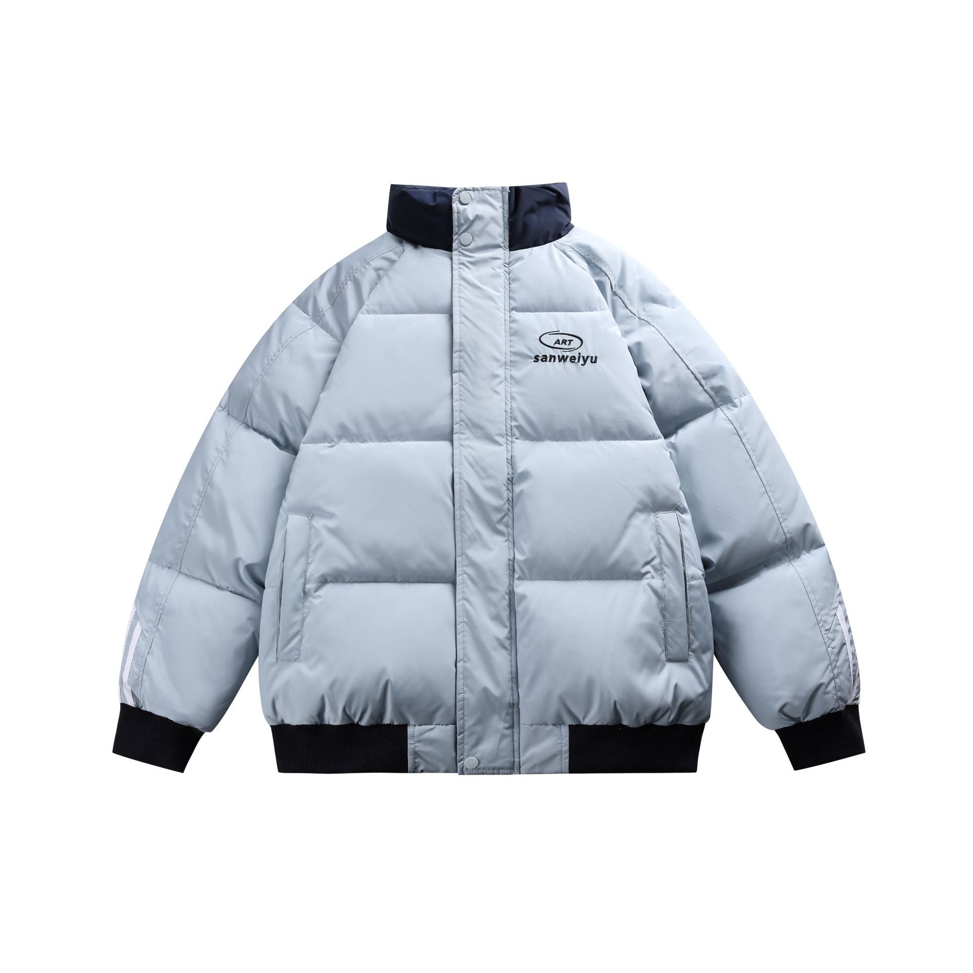 Unisex Short-cut padded bomber jacket with high stand-up collar and contrasting ribbed hems Chichicherry