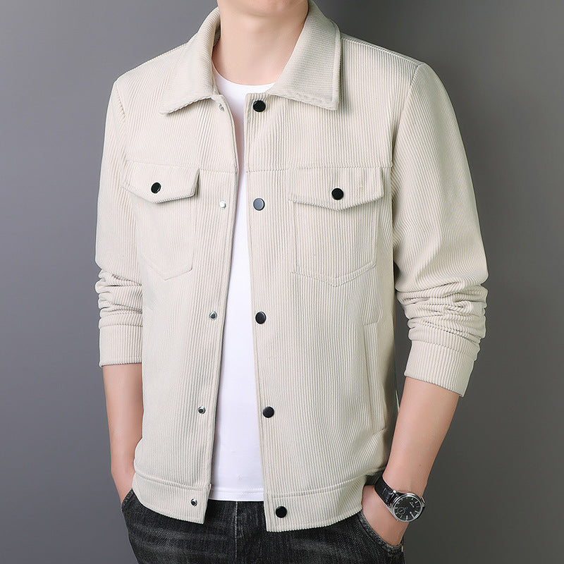 Men's cord jacket in trucker style with snap button placket Chichicherry
