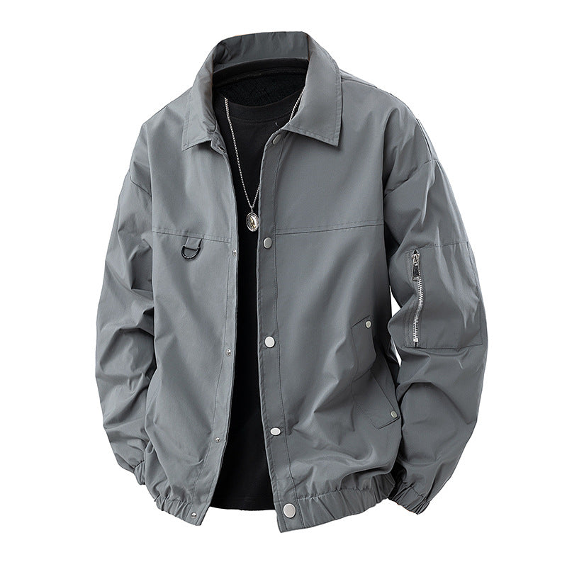 Men's Lightweight Utility Coach Jacket with Snap Button Closure, Sleeve Zipper & Elastic Hem Chichicherry