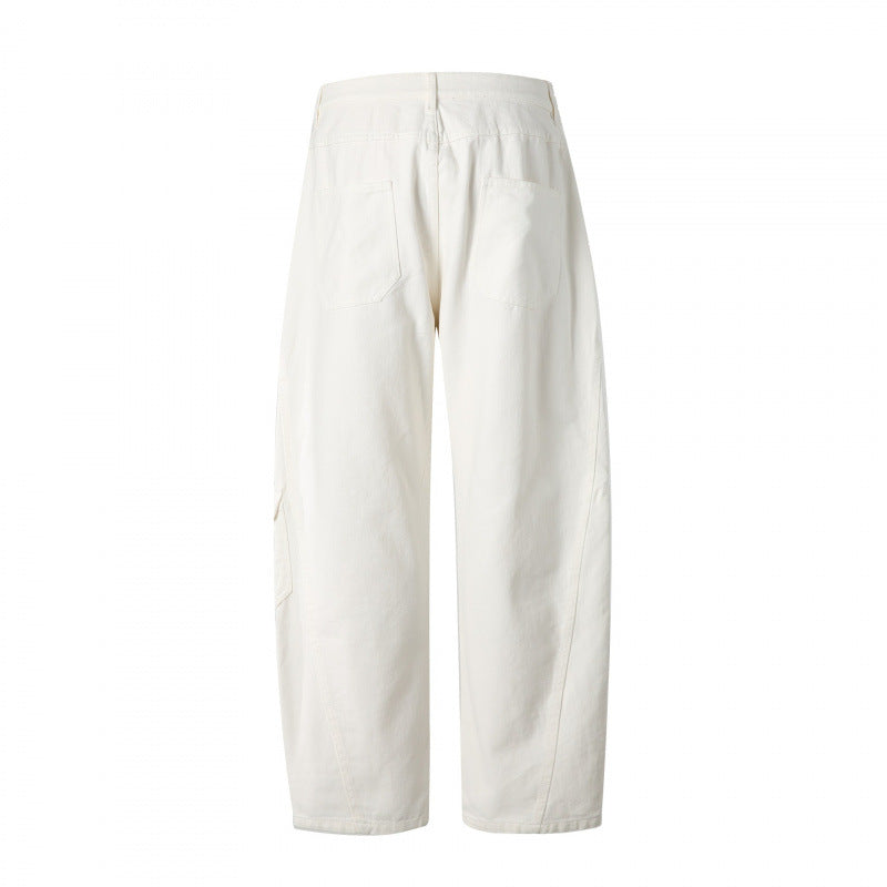 Unisex Wide Utility Cargo Pants made of sturdy cotton denim with a high waist and flap pockets Chichicherry