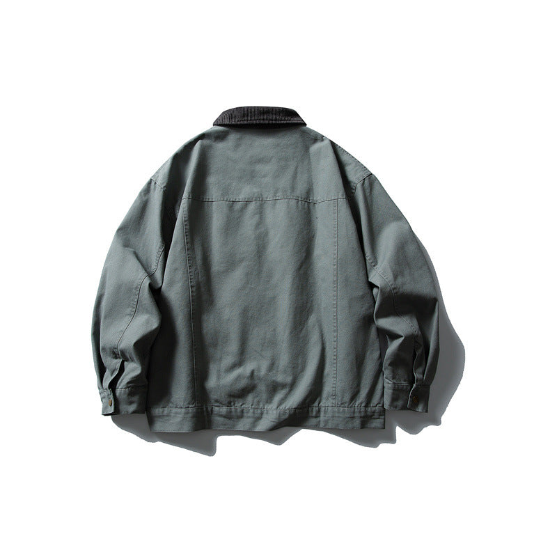 Men's Boxy Canvas Blouson Jacket with Cord Collar and Full-Length Zipper Chichicherry