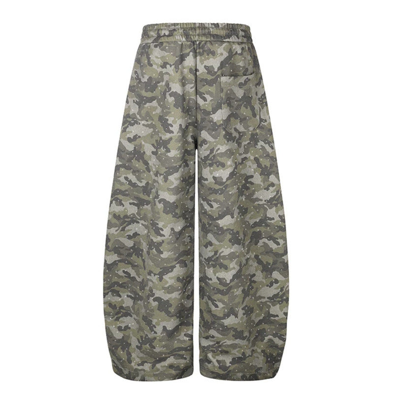 Women's Wide Camouflage Sweatpants with Balloon Legs and Drawstring Chichicherry