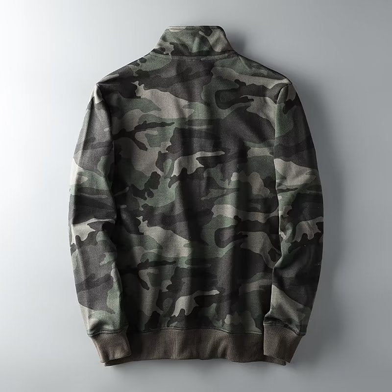 Herren Camouflage Baumwoll‑Fleece‑Zipjacke mit Stehkragen und Rippbündchen Chichicherry