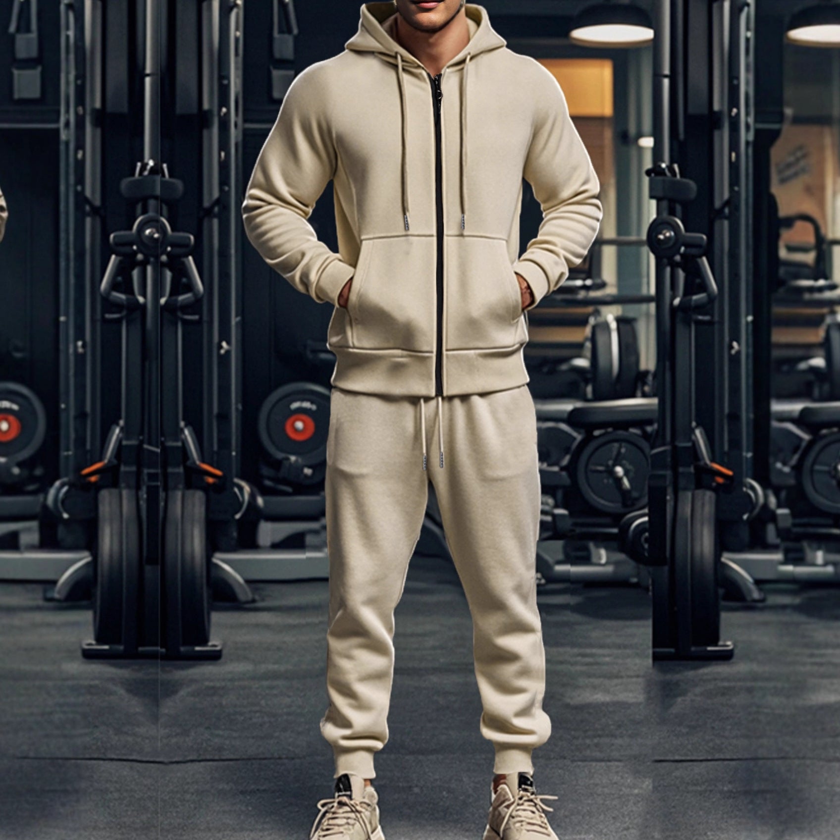 Men's Complete Sweatset with Zipper Hoodie and Tapered Jogging Pants Chichicherry