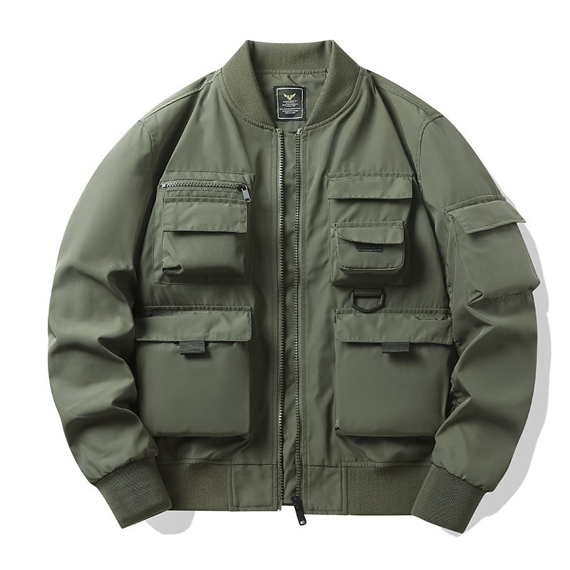 Men's Multi-Pocket Tactical Bomber with Modular Exterior Pockets and D-Ring Details Chichicherry