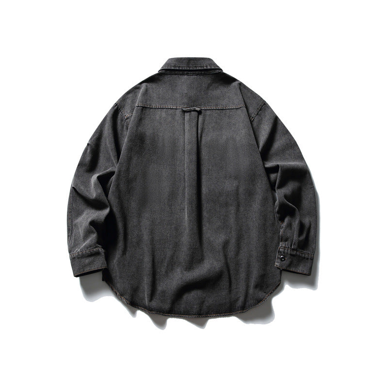 Unisex Oversized Denim Chore Jacket in boxy cut with large flap pockets Chichicherry