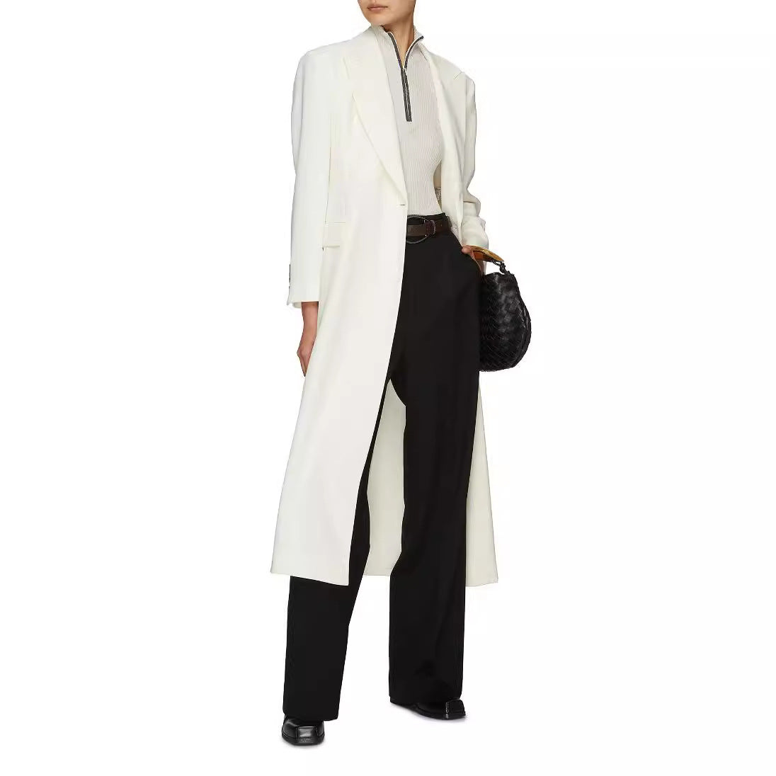 Women floor-length tailored blazer-coat with structured tailoring silhouette Chichicherry