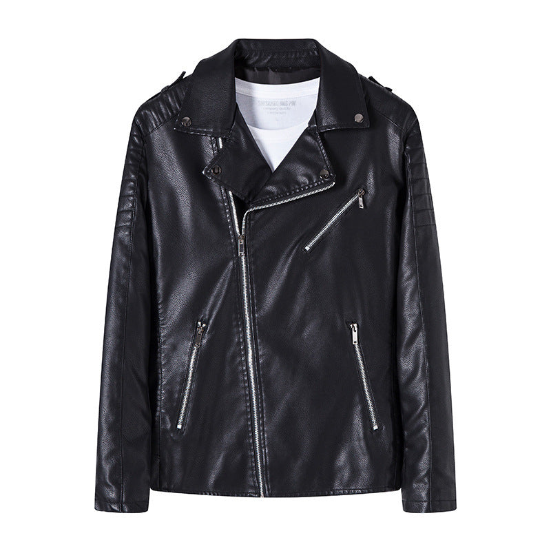 Men's biker jacket made of high-quality faux leather in slim fit with angled zipper and quilted shoulder area Chichicherry