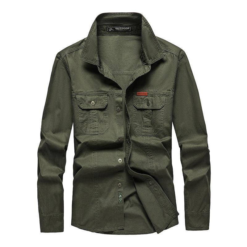 Men's Lightweight Canvas Work Shirt with Multifunctional Chest Pockets and Shirt Collar Chichicherry