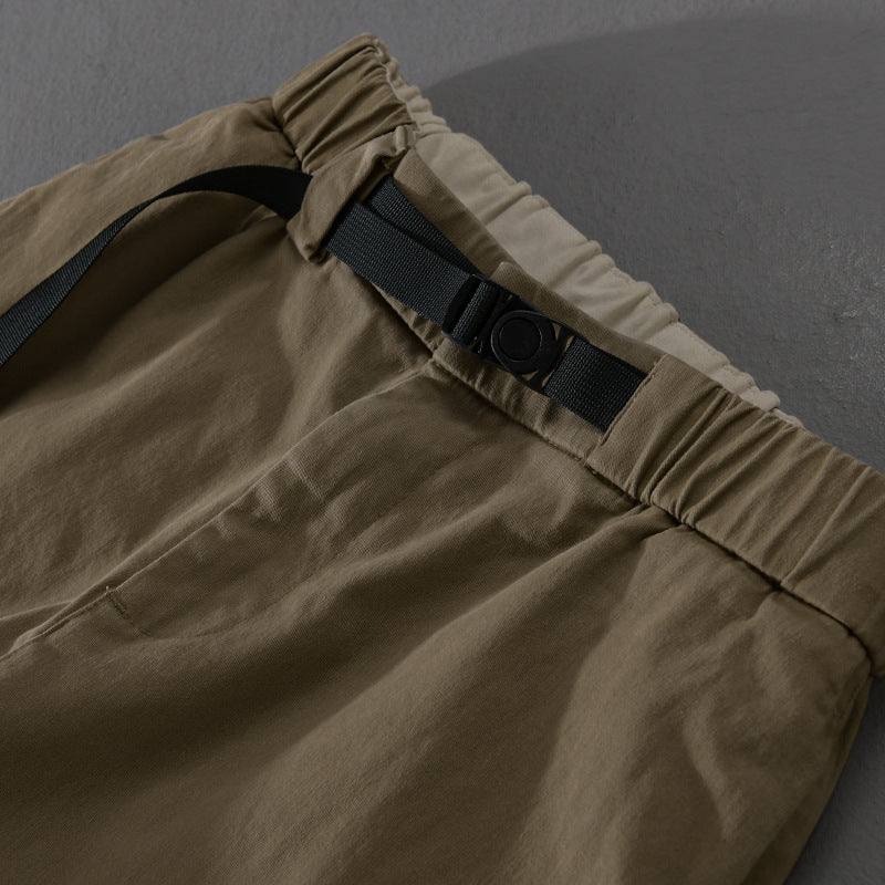 Men's Casual Tapered Cargo Pants with Elastic Waistband and Integrated Webbing Belt Chichicherry