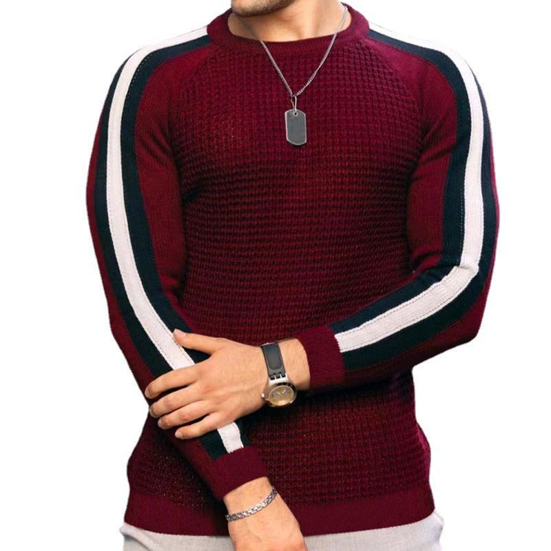 Men's structure knit pullover with raglan sleeves and contrast stripes Chichicherry