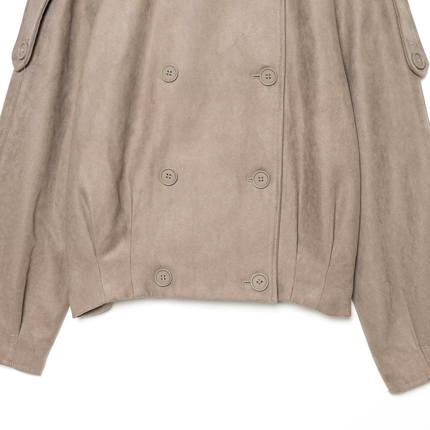 Women's Cropped Cape Trench Coat in Velvet Look with High Standing Collar, Epaulettes, and Double-Breasted Button Placket Chichicherry