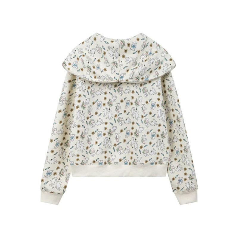 Women’s Hooded Sweat Jacket with Zipper and Cute All-Over Print Chichicherry