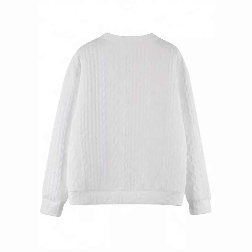 Women Oversize Knit Sweatshirt with Cable Pattern and Ribbed Hem Chichicherry