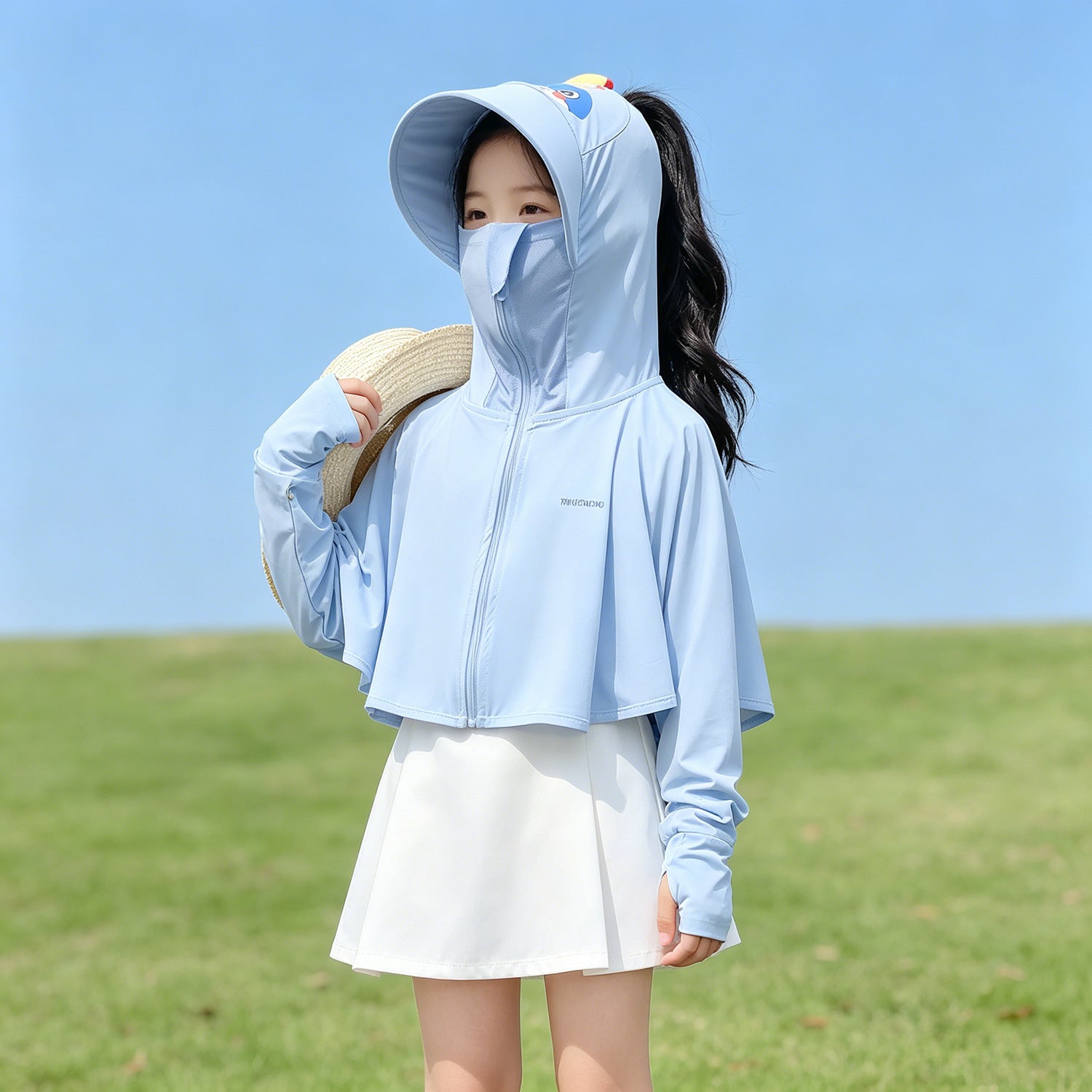 Unisex nan UV protection hoodie for children with a lightweight, breathable A-line cut and thumb holes Chichicherry