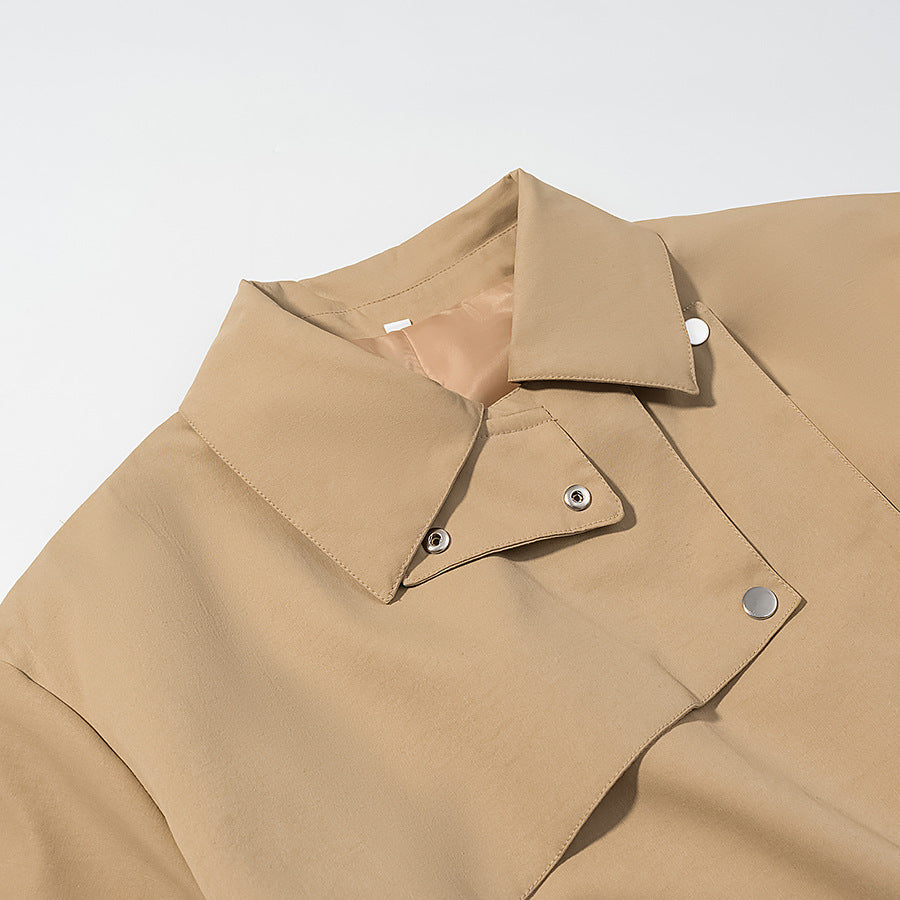 Women Tailored Short Parka with Asymmetric Overlap Flap and Utility Pocket Flaps Chichicherry