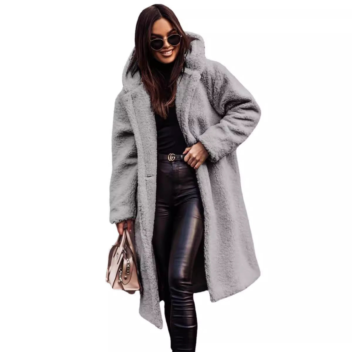 Women oversized teddy coat with hood and button closure Chichicherry