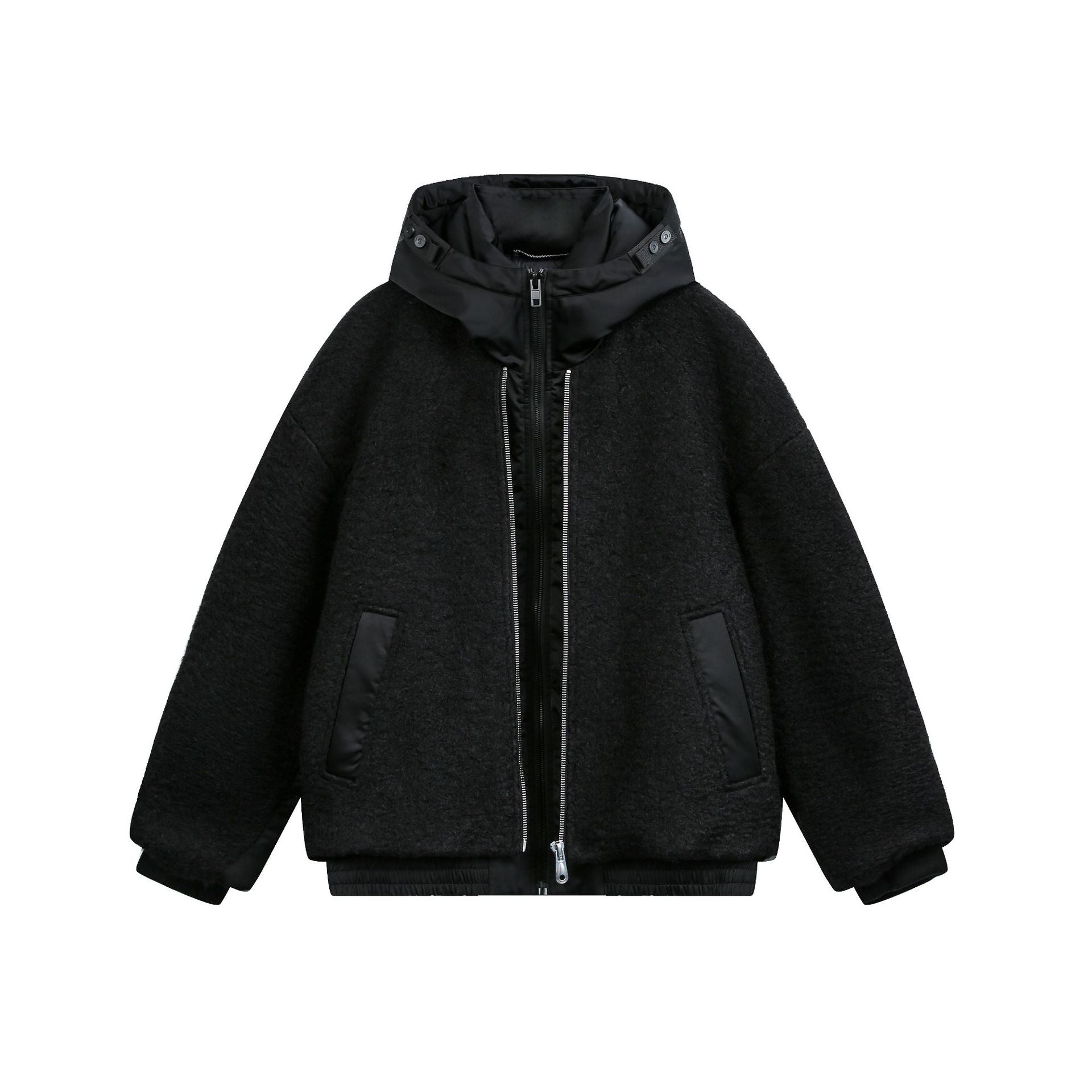 Women's Oversize Wool Blend Bomber Jacket with Quilted Hood Chichicherry