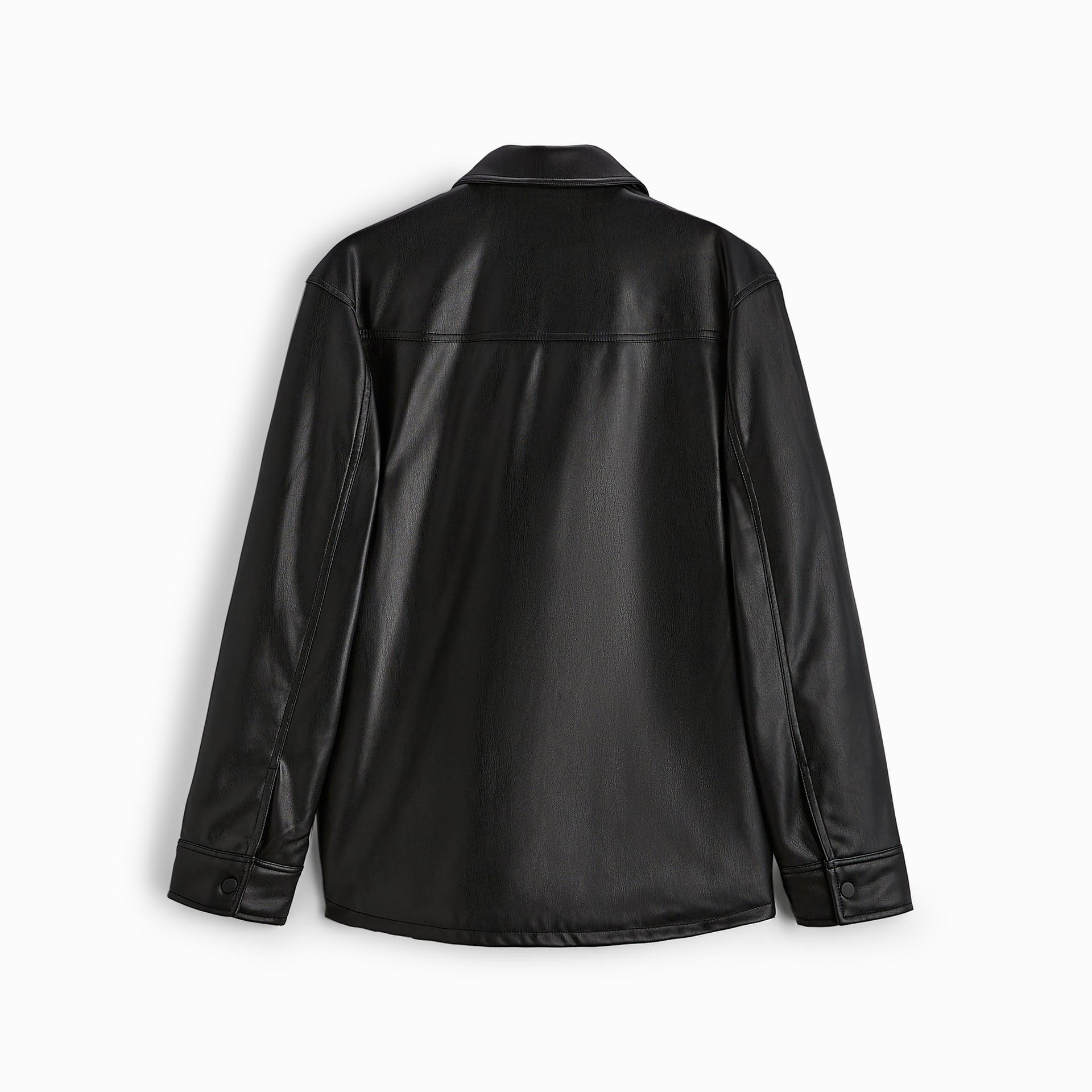 Men's Vegan Smooth Leather Overshirt in Shirt Jacket Style with Concealed Snap Button Placket Chichicherry