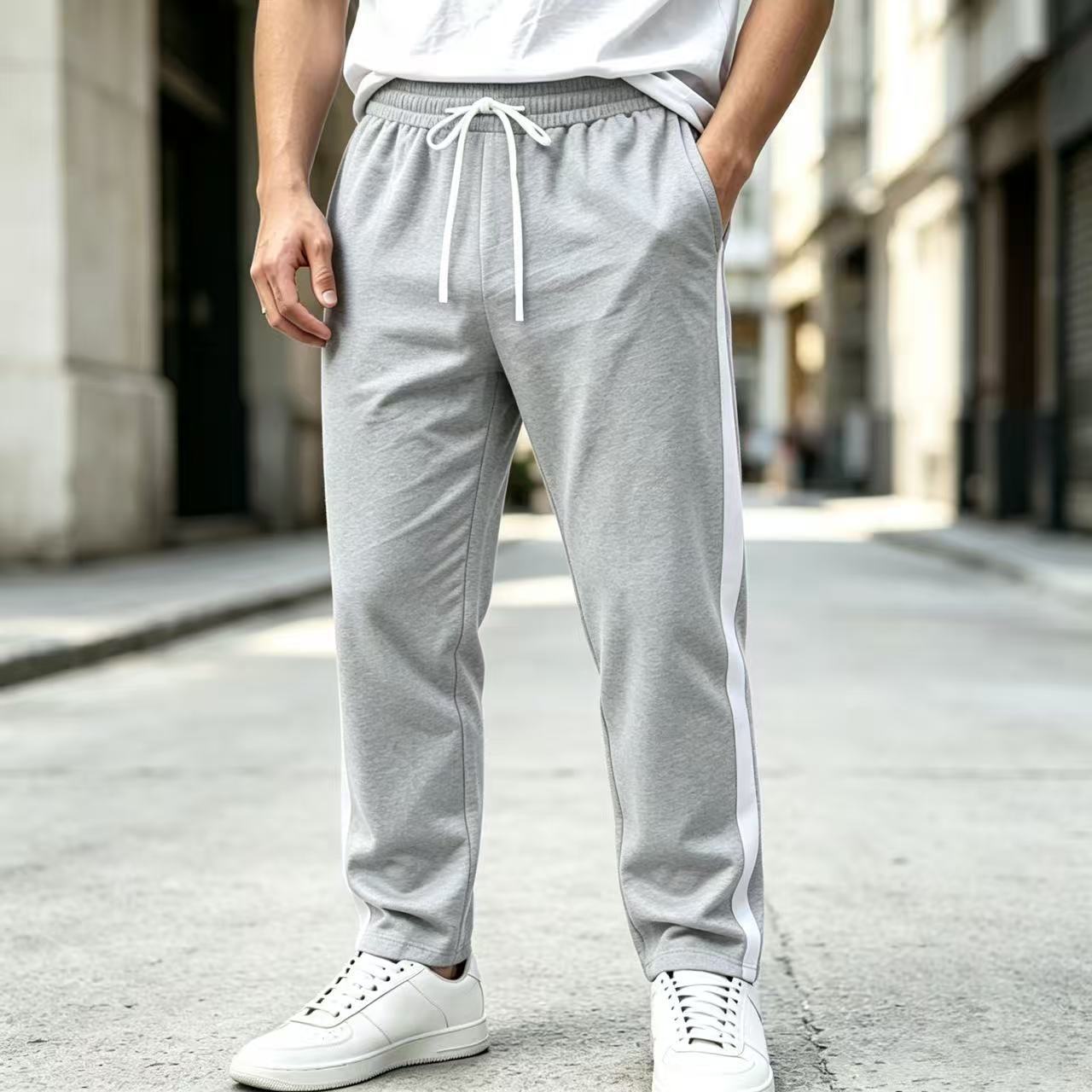 Men's jogging pants with side contrast stripe, elastic waistband and drawstring Chichicherry