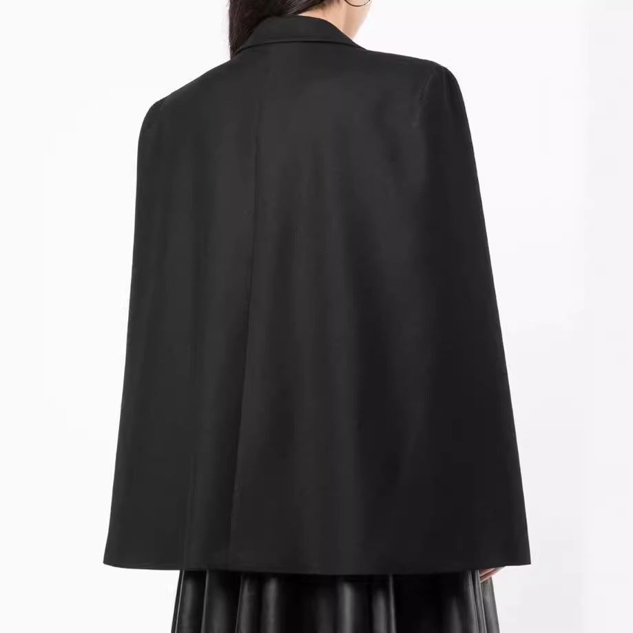 Women's Cape Blazer with Slits at the Sleeves and Satin Lapels Chichicherry