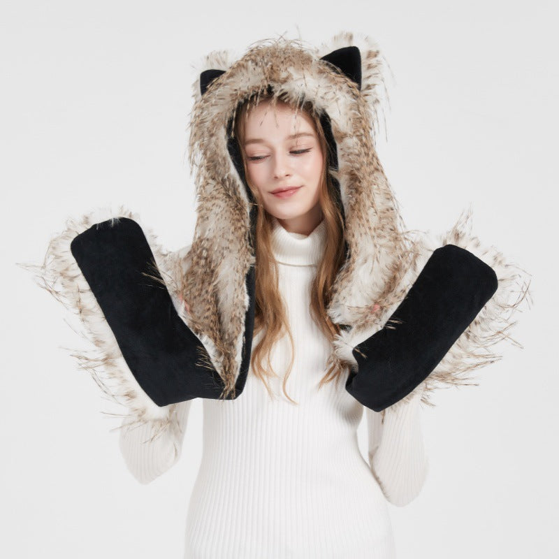 Women's hooded scarf made of luxurious faux fur with ear application and long stola ends Chichicherry