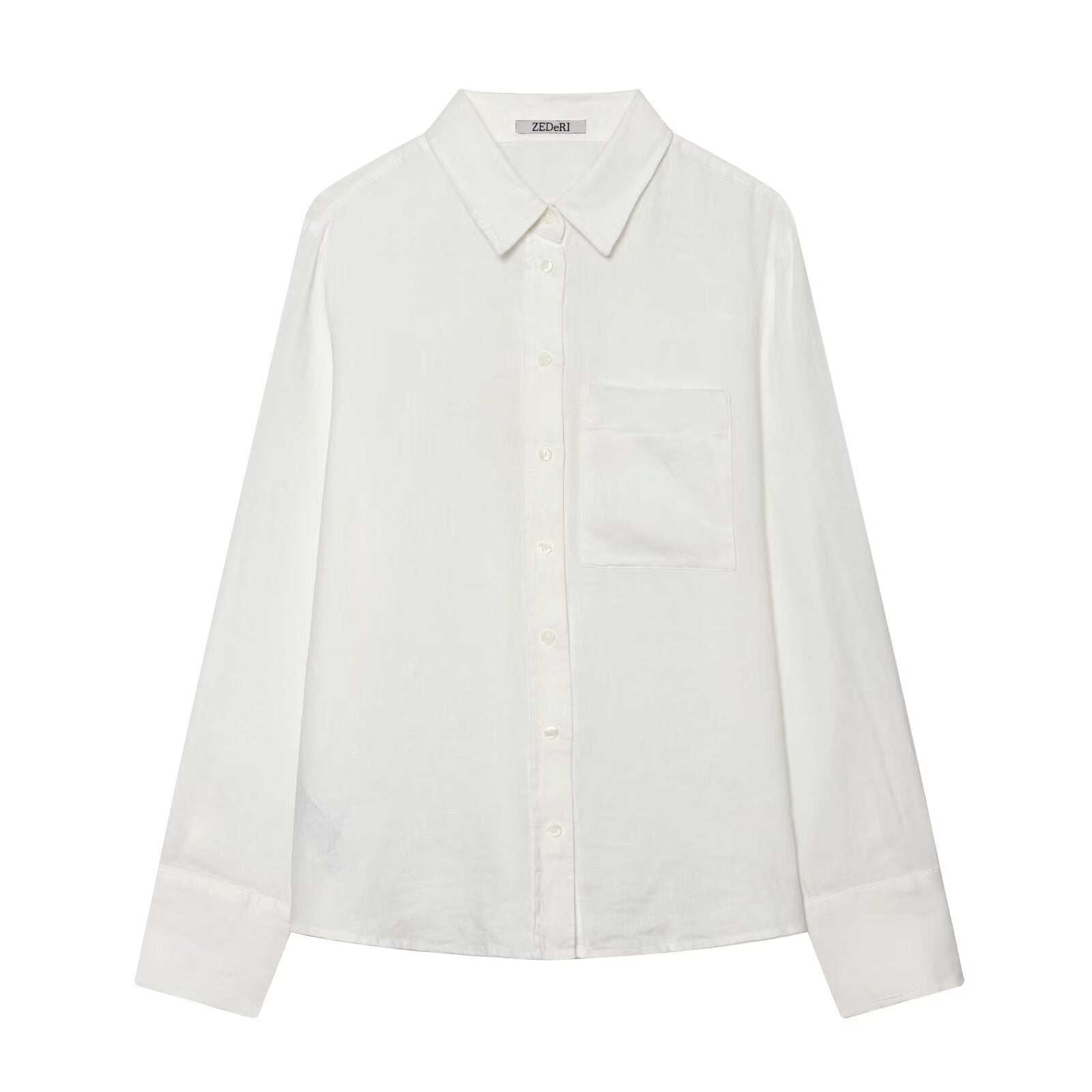 Women's Oversized Cotton Shirt with Kent Collar, Patch Chest Pocket and Straight Hem Chichicherry
