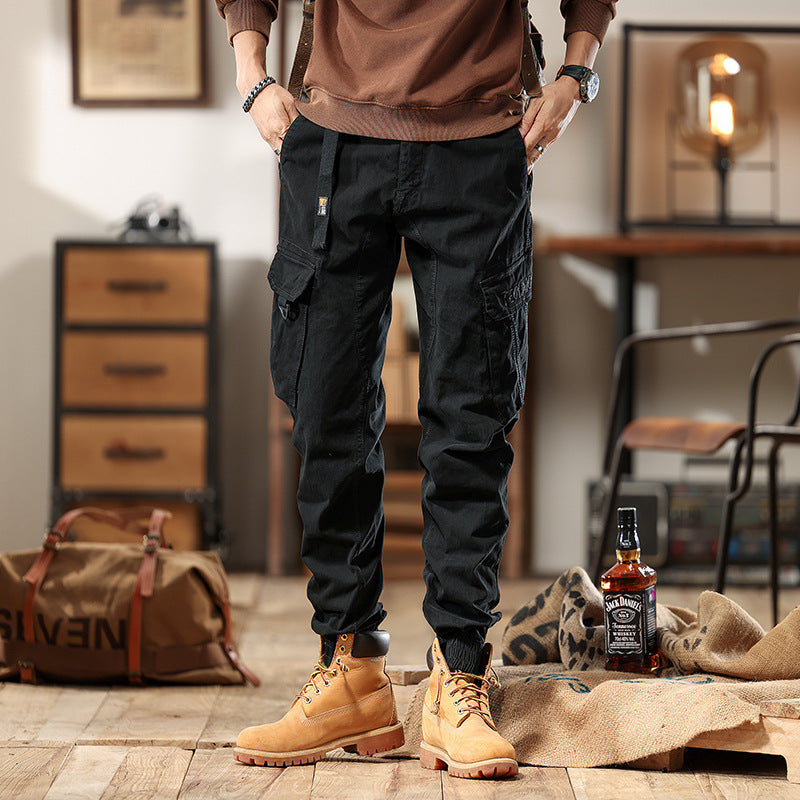 Men's Cargo Jogger Pants with Multi-Pockets and Elastic Hem Chichicherry