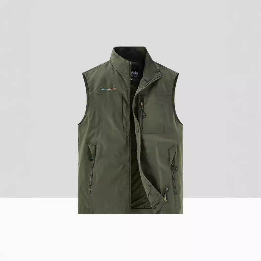 Men's Lightweight Multifunctional Outdoor Utility Vest with Mesh Lining and Multiple Zipper Pockets Chichicherry