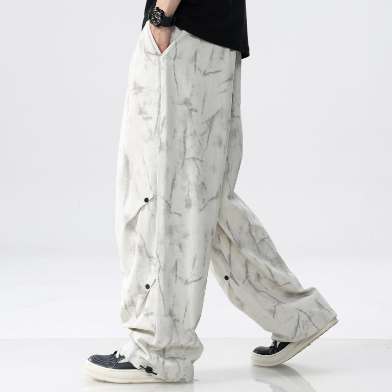 Men's Loose Fit Tie-Dye Cargo Pants made of Cotton Blend with Drawstring Chichicherry