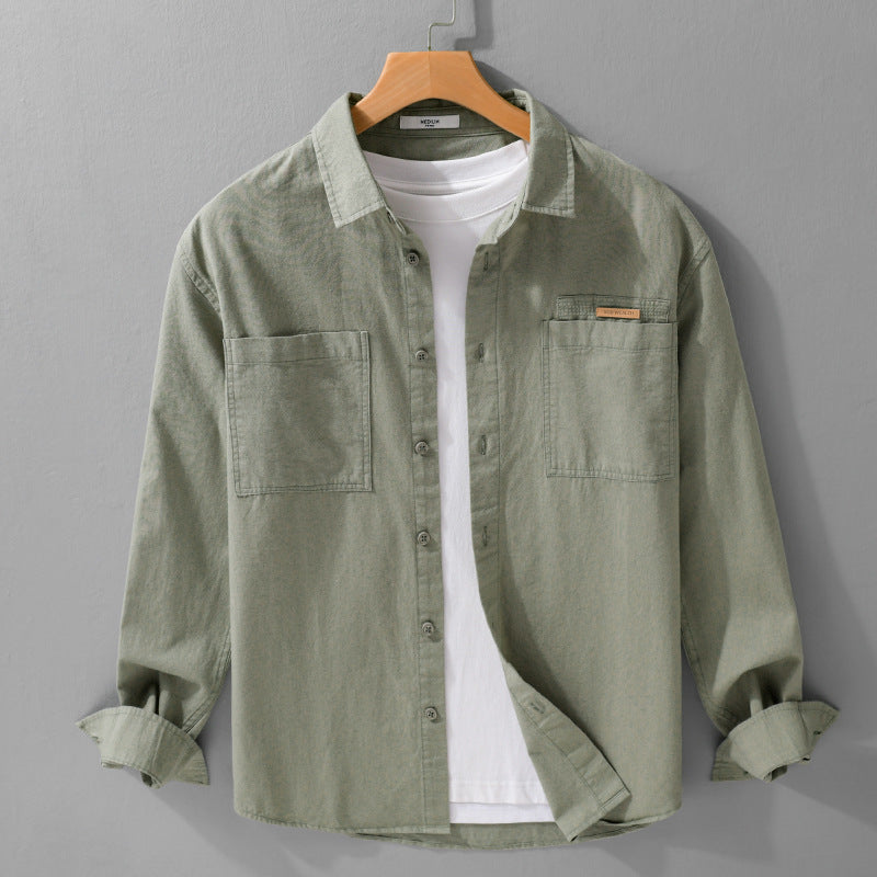 Men's Lightweight Cotton Twill Overshirt with Kent Collar, Double Patch Chest Pockets, and Relaxed Fit Chichicherry