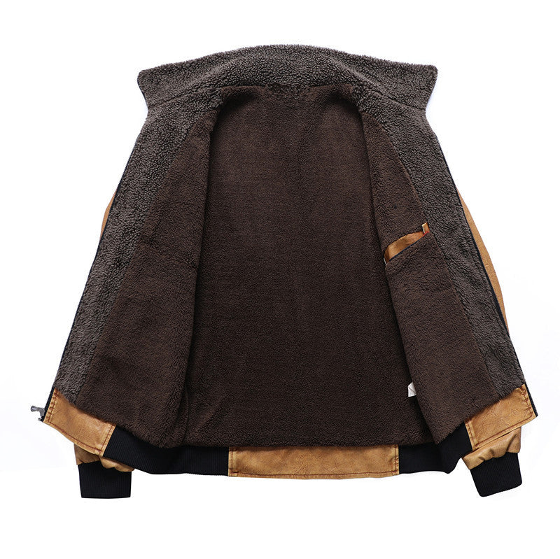 Men's Padded Faux Leather Flight Jacket with Teddy Lining and Ribbed Cuffs Chichicherry