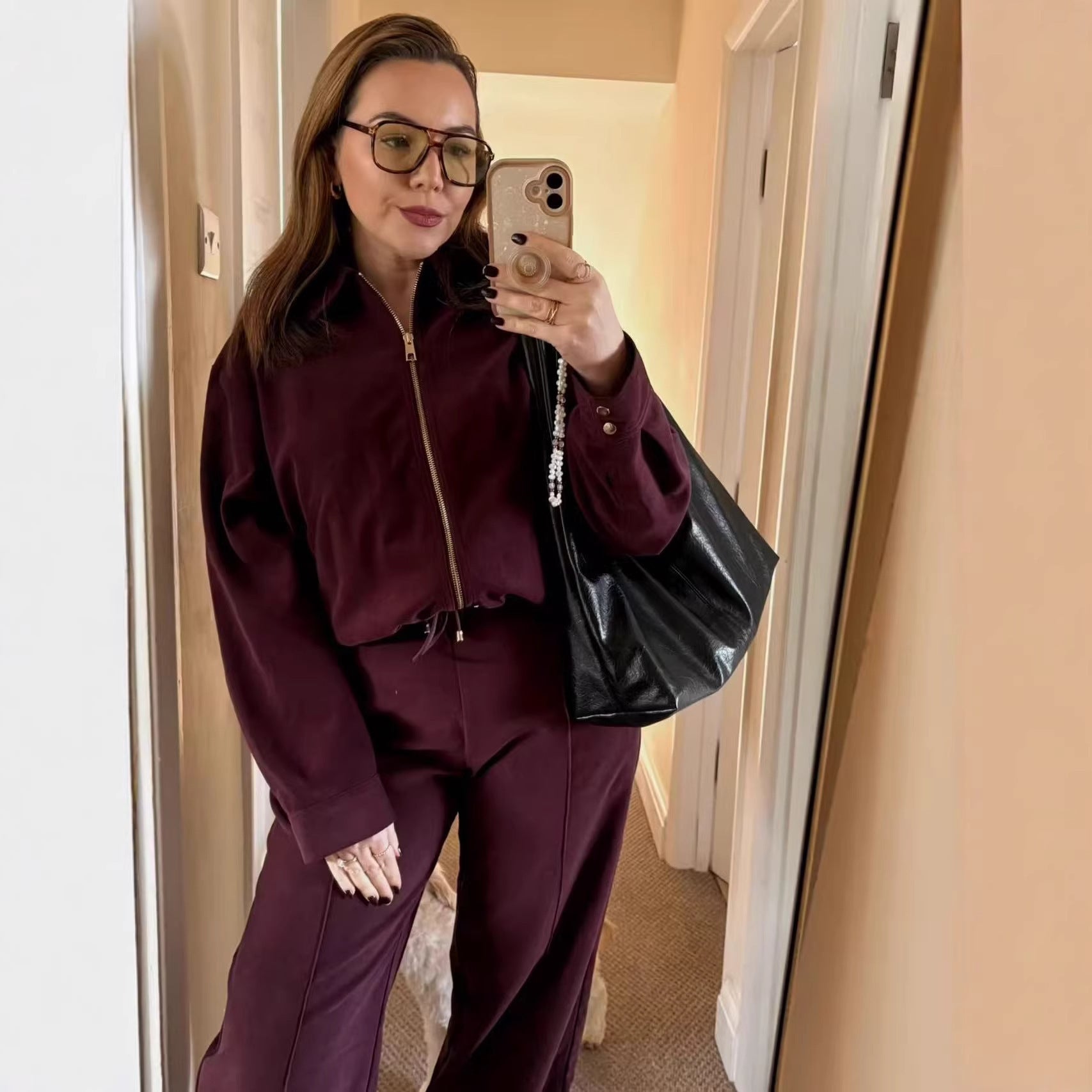 Women's Short Cut Suede-Look Bomber Jacket with Zipper Chichicherry