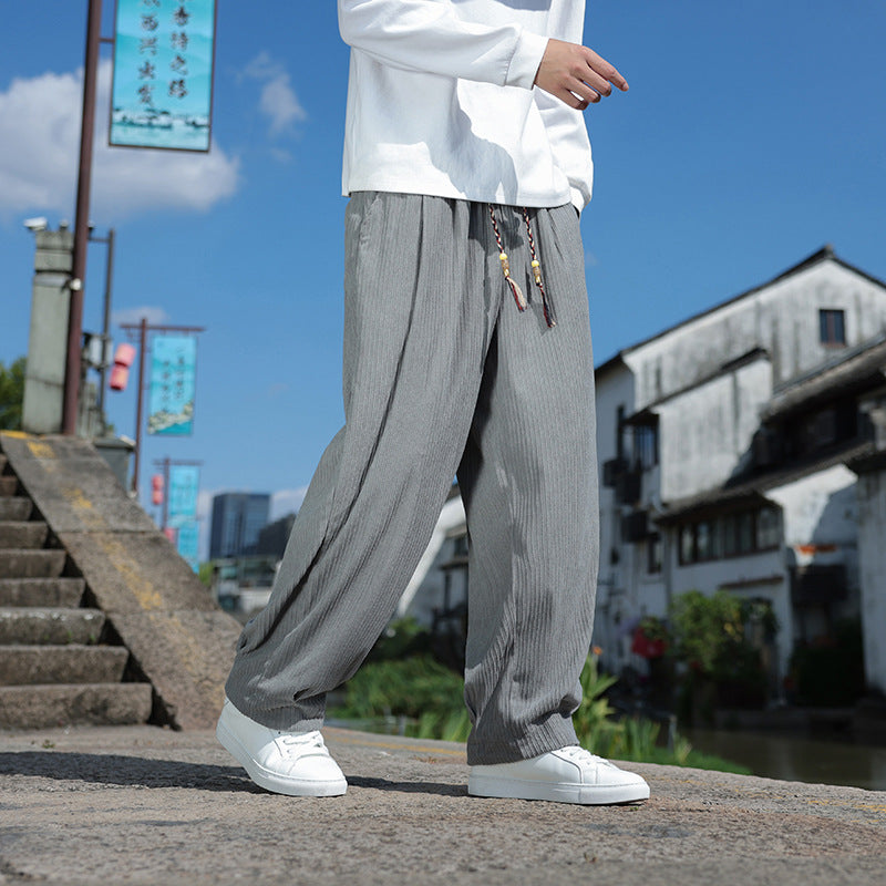 Men's loose-fitting corduroy relax pants with elastic waistband and decorative cord Chichicherry