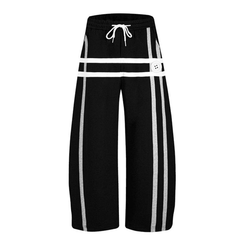 Ladies wide culotte sweatpants in palazzo style with comfort waistband, drawstring, and decorative waistband Chichicherry