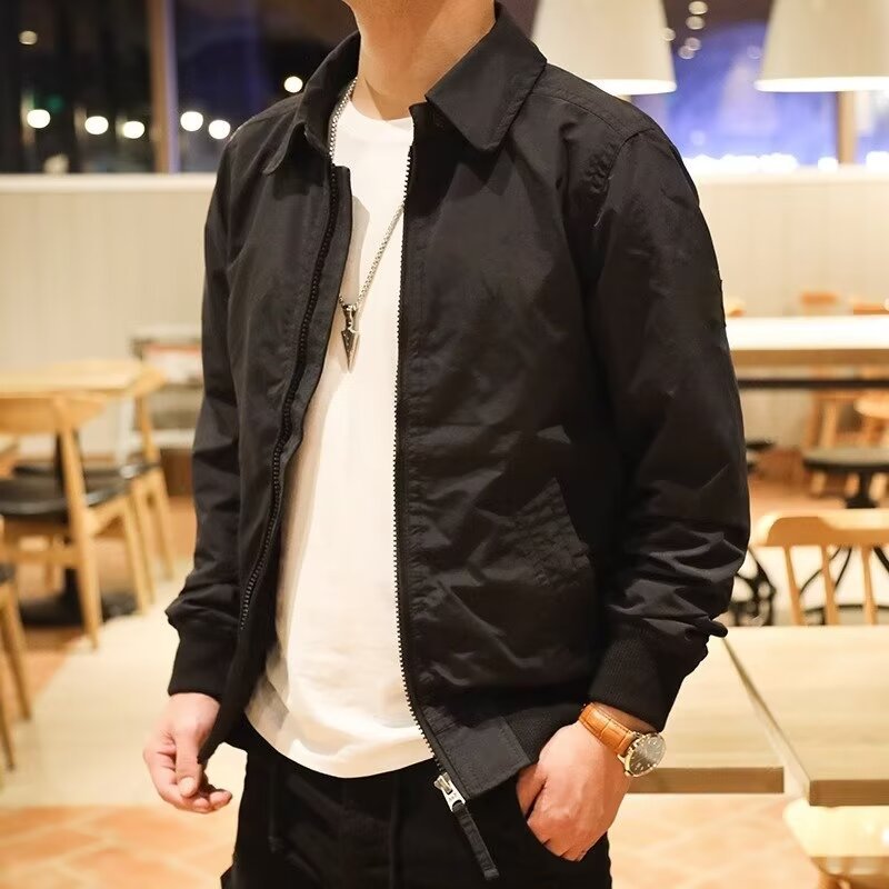 Herren Schlanke Harrington-Jacke im Bomberstil mit Hemdkragen und geripptem Saum Chichicherry