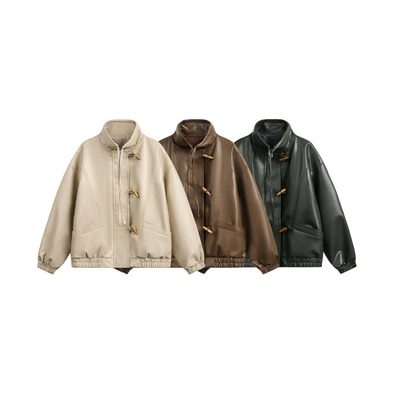 Unisex Short Cut Oversized Jacket with Toggle Closures, High Standing Collar and Elastic Hem Chichicherry