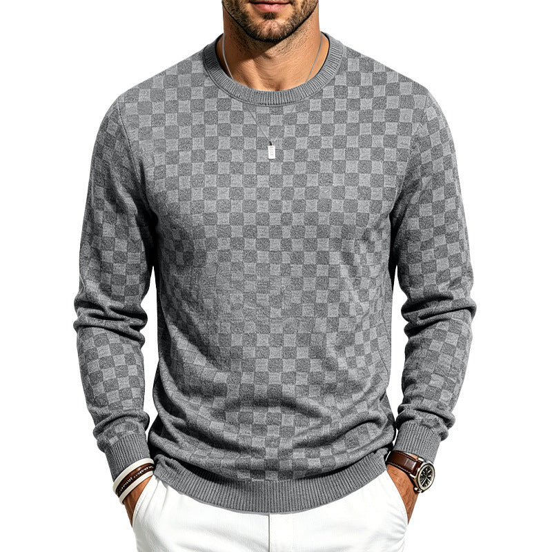 Men's fine-knit pullover with check structure and round neckline Chichicherry